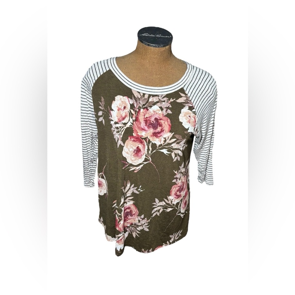 Honeyme Brown Floral Relaxed 3/4 Sleeve Blouse Size S